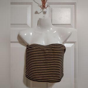 Ups & Downs Y2K Black/Beige Striped Cropped Tube Top Size Medium